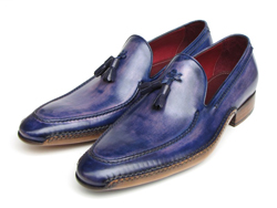 Paul Parkman 082 Blue / Purple Genuine Leather Side Handsewn Tassel Loafer Shoes