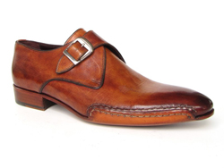 front view of a monk strap shoe with tobacco color