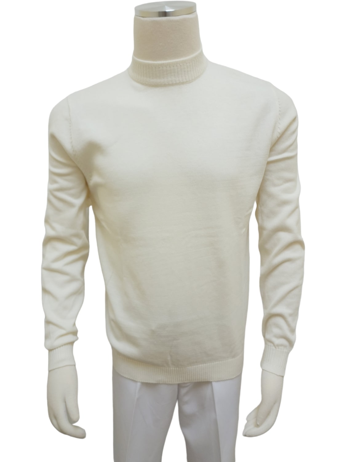 Bagazio Cream Cotton Blend Mockneck Sweater VT041