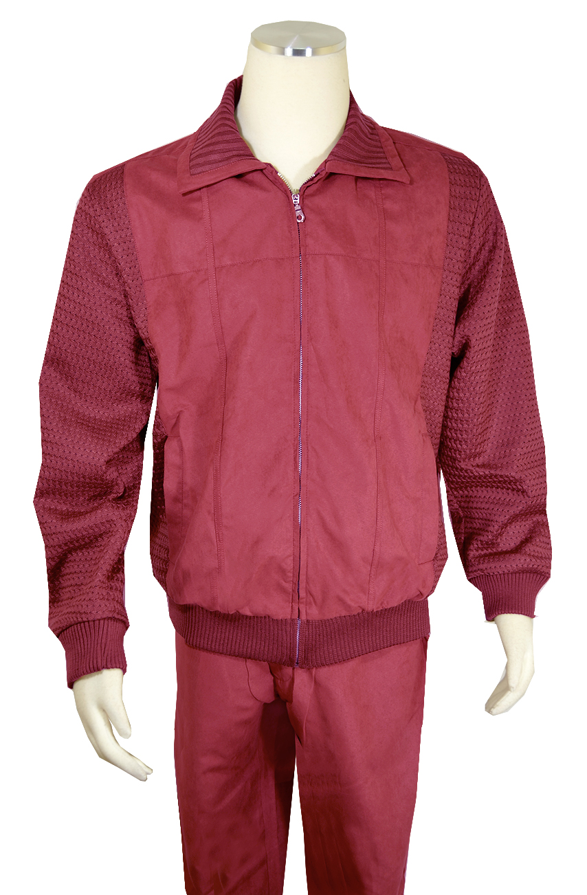 Bagazio Burgundy Microsuede / Sweater Zip-Up Bomber Jacket Outfit BM2185