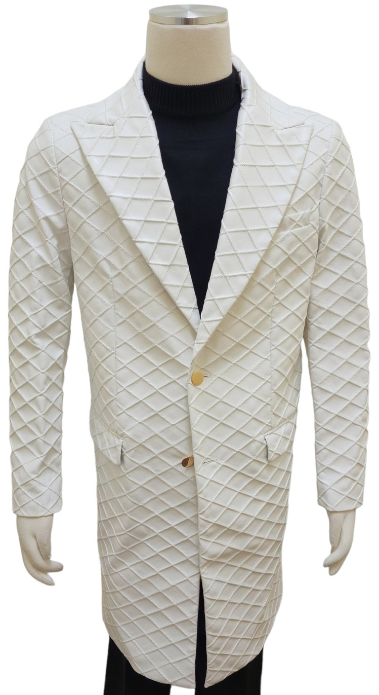 Lanzino White Hand Woven Vegan Leather Long Jacket JK127