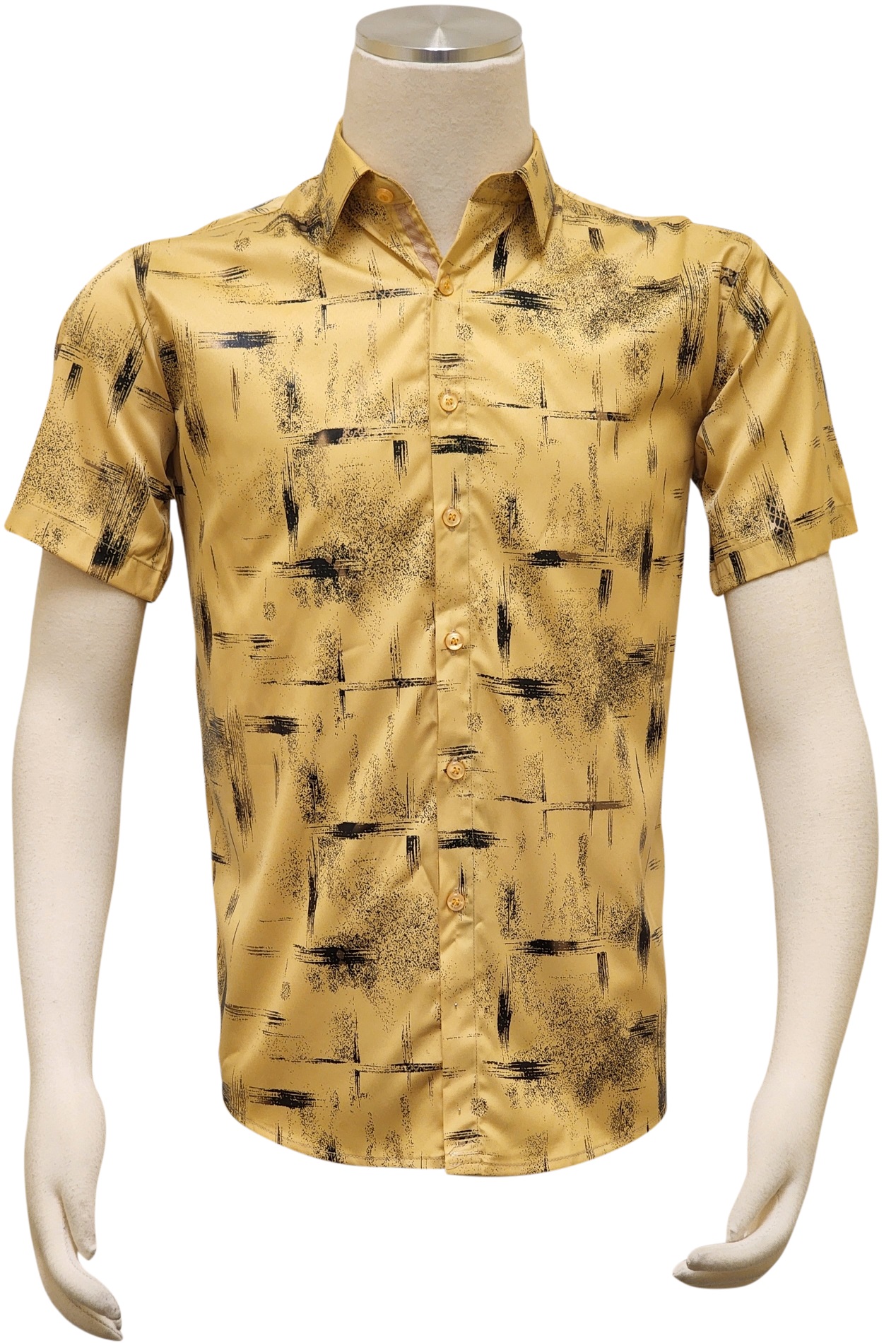 Cielo Straw Yellow / Black Metallic Brush Stroke Short Sleeve Shirt S18012