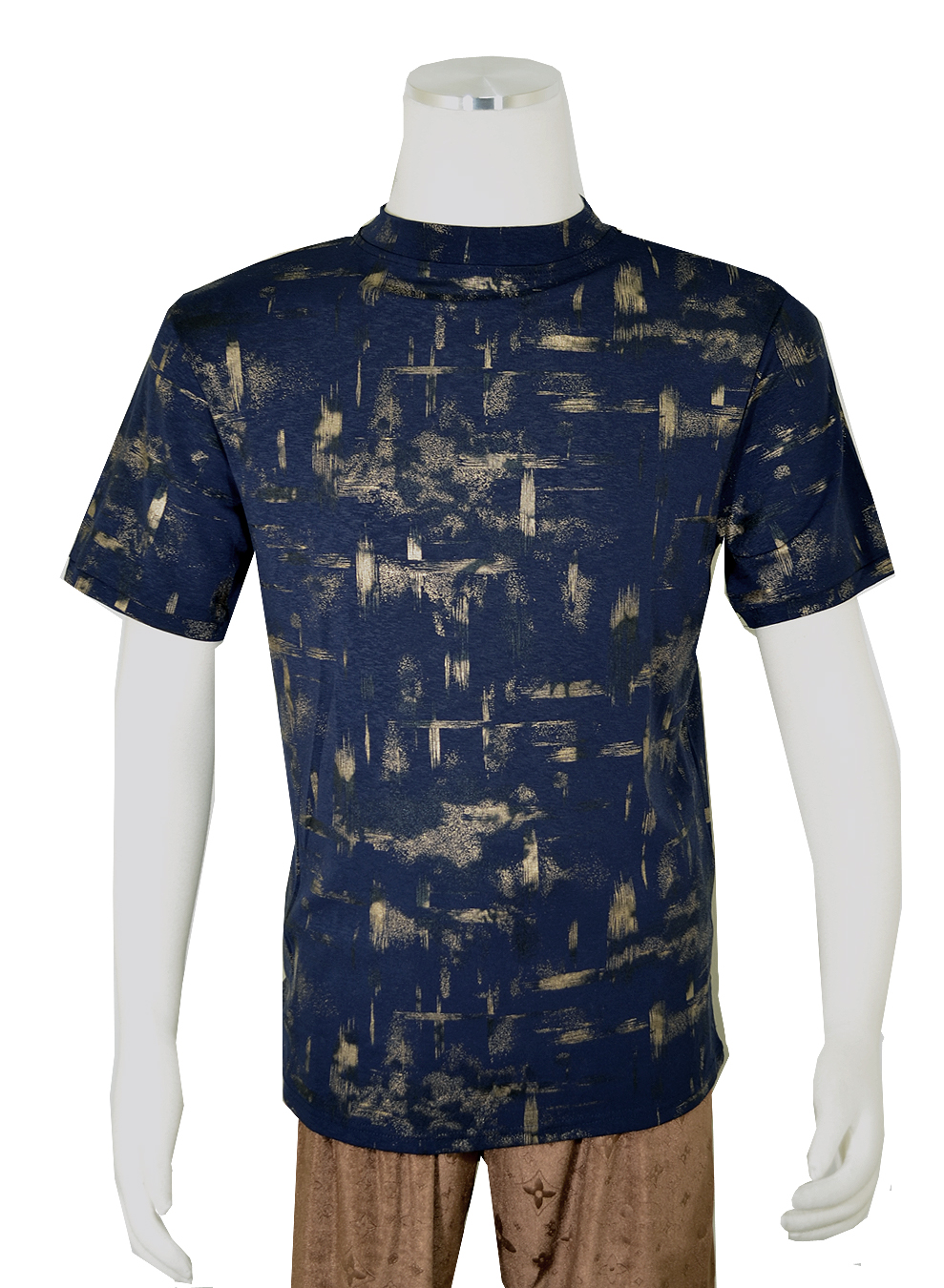 Cielo Navy / Metallic Gold Tricot Short Sleeve Crew Neck Shirt K1845