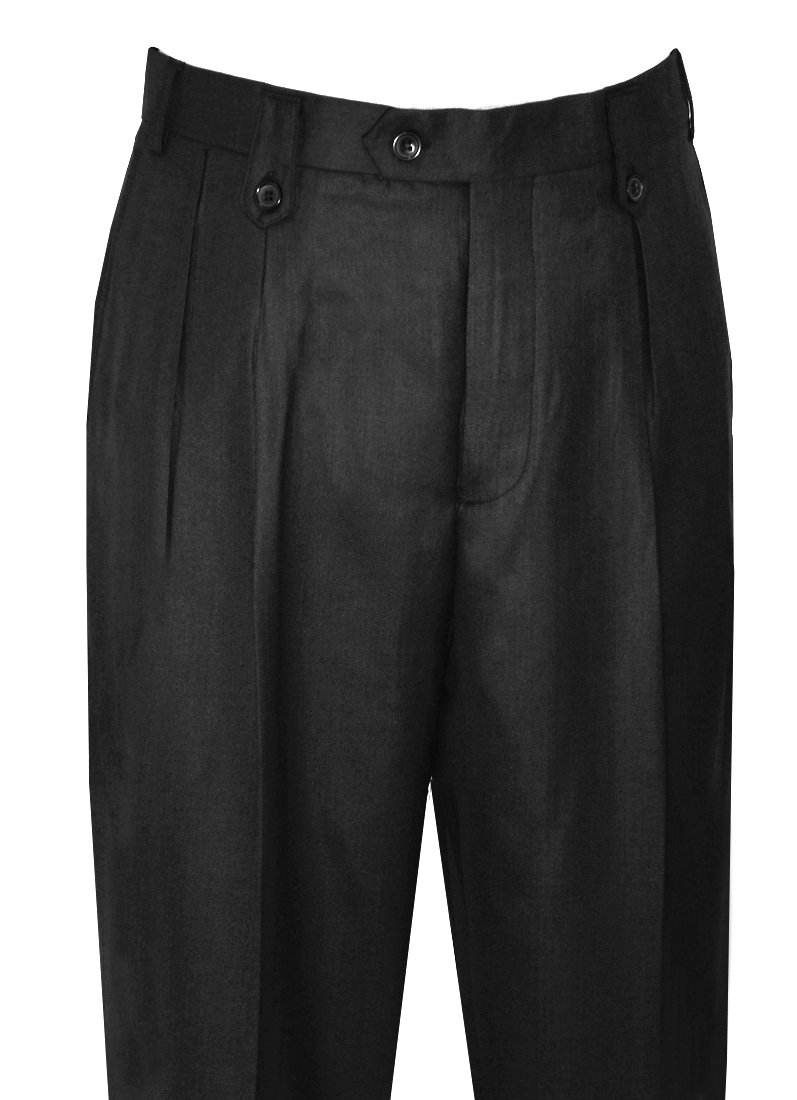 Pronti Black Wide Leg Slacks With Custom Button Tabs / Flapped Pockets P6046