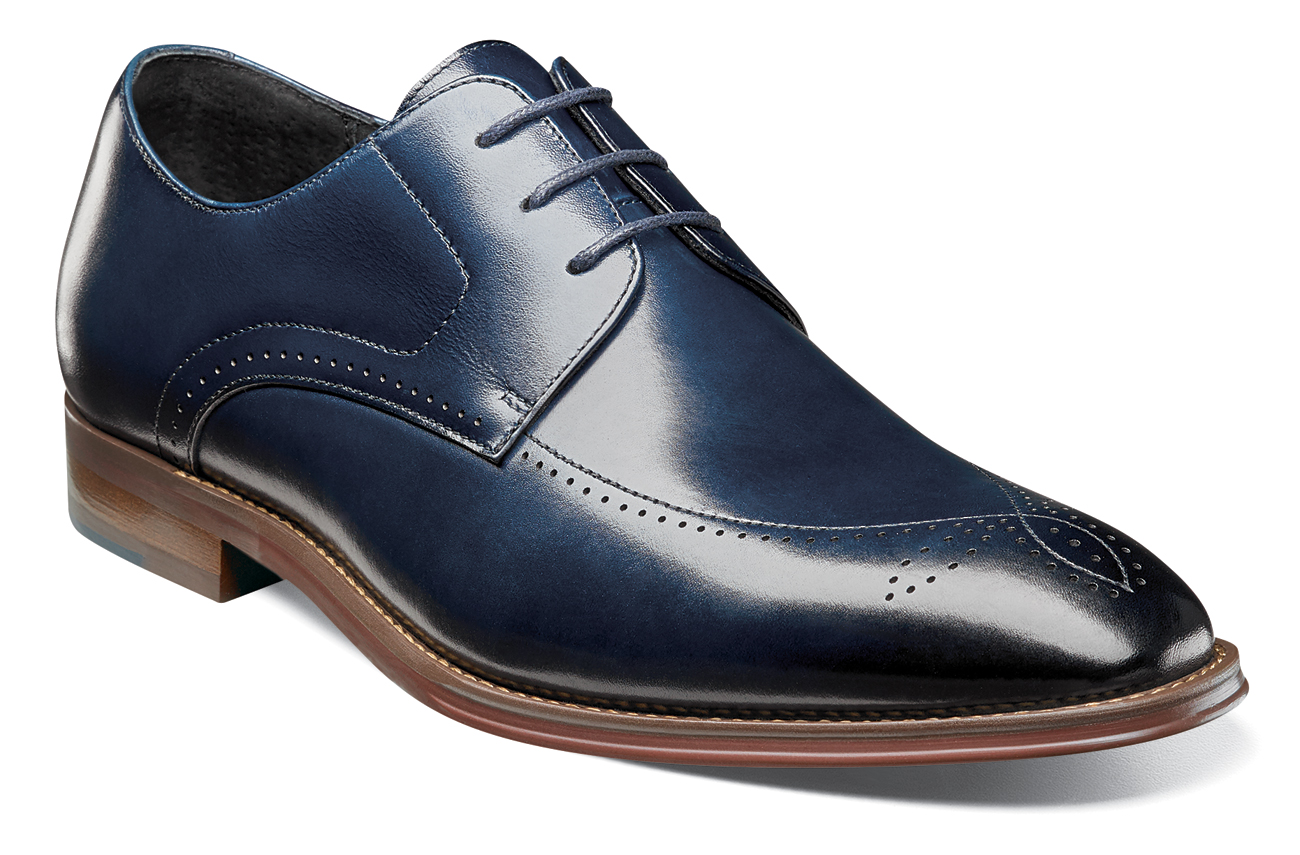 Stacy Adams Ballard Navy Blue Calfskin Leather Medallion Toe Lace-Up ...