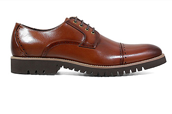 Side view of Stacy Adams Brown Burnished Calfskin Shoes With Tractor Sole