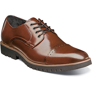 Stacy Adams "Barcliff" Cognac Burnished Calfskin Shoes With Tractor Sole