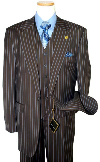 STACY ADAMS~BROWN/BLUE PINSTRIPES VESTED SUIT~ 44R | eBay