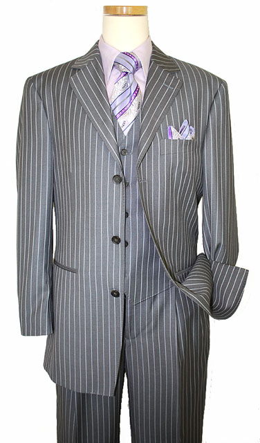 Steve Harvey Classic Collection Grey With Silver/Grey Pinstripes Super ...