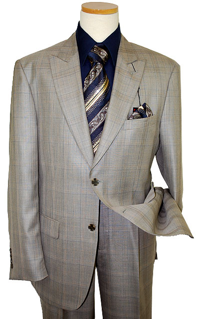 Steve Harvey Classic Collection Beige/Navy Plaid Super 120's Suit 6721 ...