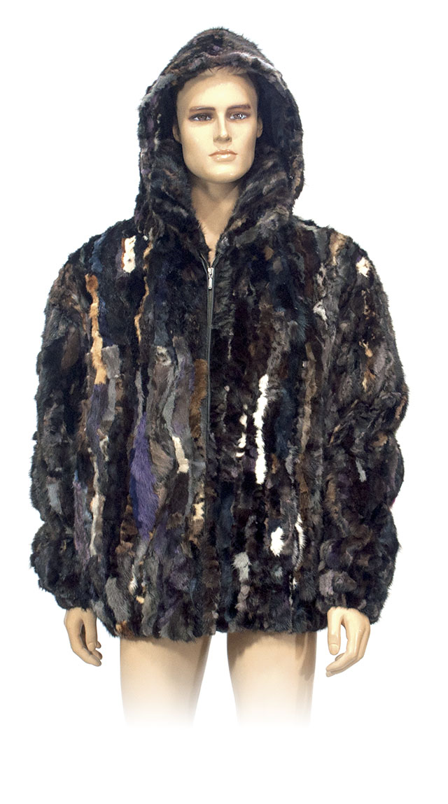 Winter Fur Multi-color Genuine Pieces Mink Jacket With Detachable Hood ...