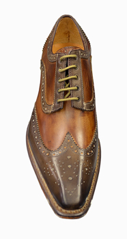 Up View of Jose Real Chocolate Brown Italian Wingtip Shoes With Contrast Perforation