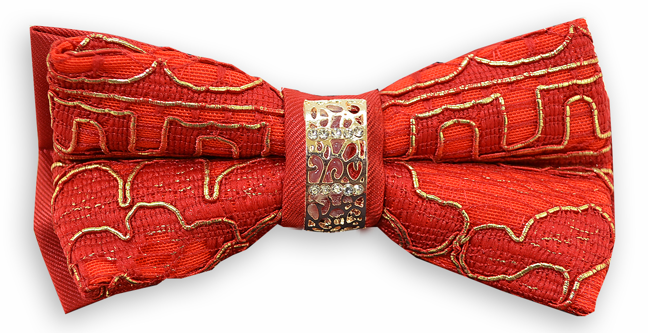 Cielo Red / Metallic Gold Embroidered Satin Classic Fit Blazer / Bow Tie  B6387 - $129.90 :: Upscale Menswear 