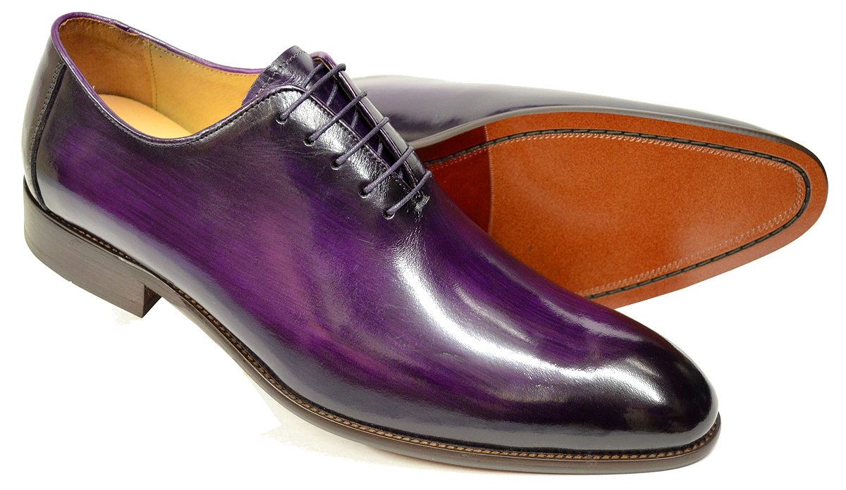 Carrucci Royal Purple Calfskin Burnished Toe Oxford Wholecut Lace Up Dress Shoes 
