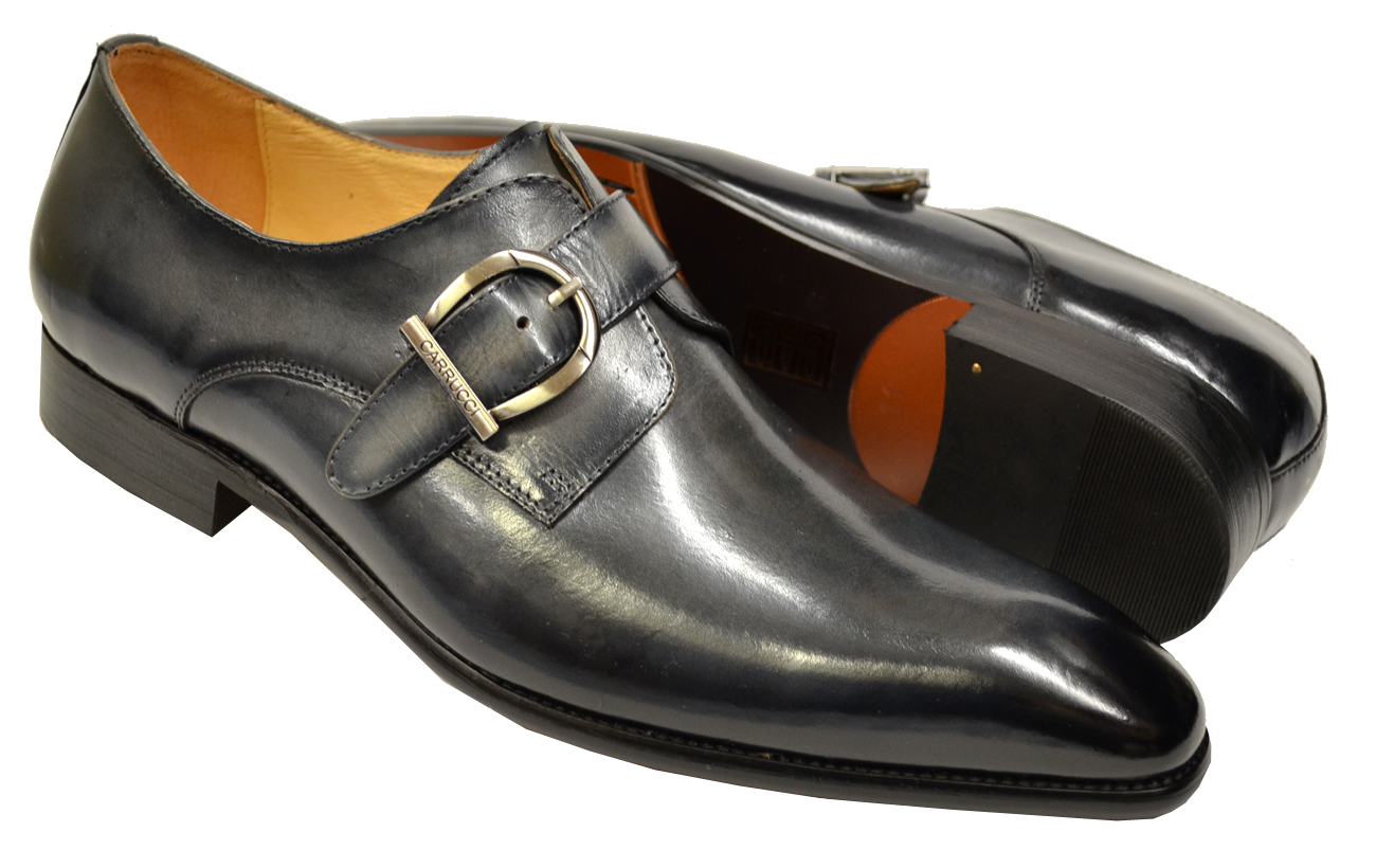Carrucci Grey Burnished Calfskin Leather Monk Strap Shoes KS503-35 ...
