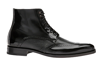 Side of Mezlan Black Polished Calfskin and Deerskin Leather Lace-Up Dress Boots