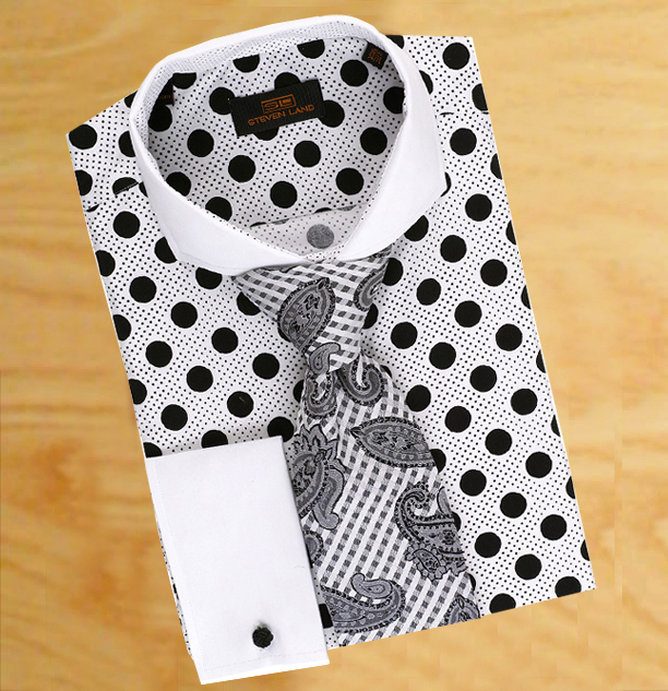 Men's Steven Land Dress Shirt - Red and White Polka Dot French Cuff Steven  Land Dress Shirt