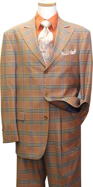 Earvin Magic Johnson Rust With Cognac / Mint Green Plaid Super 120'S Wool Suit ZZ38823 - Click Image to Close