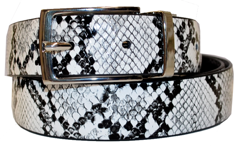 Bruno Capelo Black / White Snake Print Vegan Leather Reversible Belt BC-1523 - Click Image to Close
