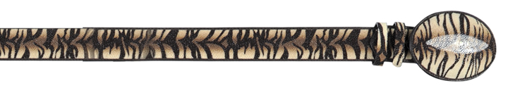 Los Altos Biege Brown All-Over Genuine Stingray Tiger Design Cowboy Belt C115573