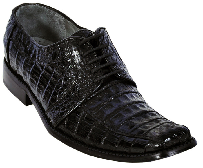 Los Altos Black Genuine All-Over Smooth Crocodile Shoes With Lace Style ZV061705