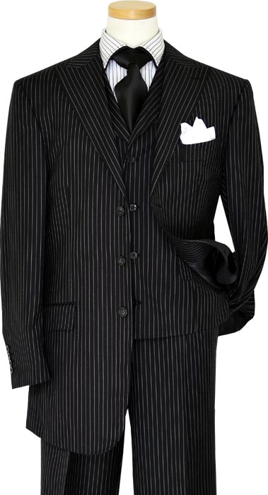 Luciano Carreli Collection Black With Silver Grey Pinstripes With Black ...