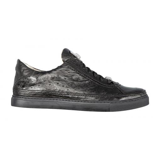 Fennix Italy 3379 Black Genuine Crocodile Tail / Ostrich Sneakers With Silver Crocodile Head on Laces /  Fennix Badge On Tongue