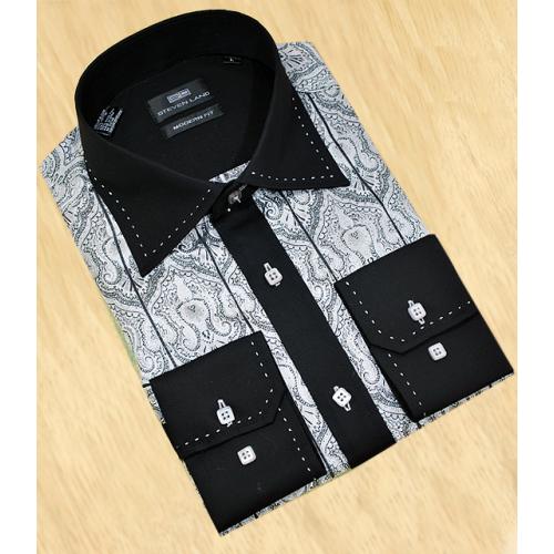 Steven Land Silver Grey / Black Paisley With Silver Grey  Hand-Pick Stitching Shirt DS 934