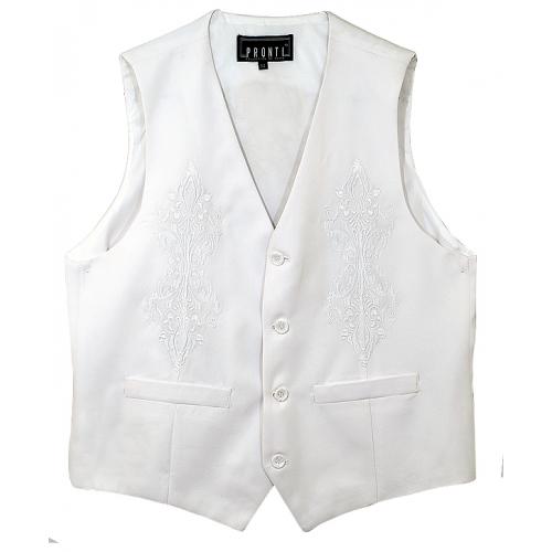 Pronti White  With White Embroidery Vest V3410