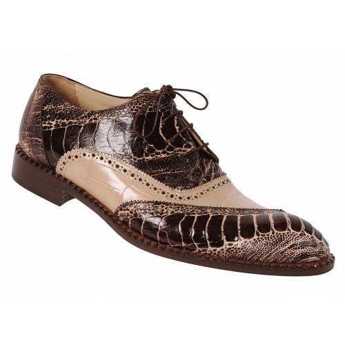 Mauri 4399 Eden Brown / Champagne  Genuine Ostrich Leg  / Alligator Skin Oxford Shoes.