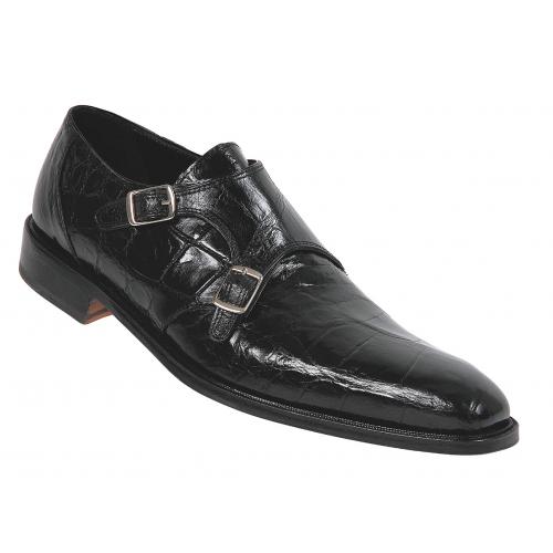 Mauri "Caviar" 4490 Black Genuine All-Over Alligator Monk Strap Shoes