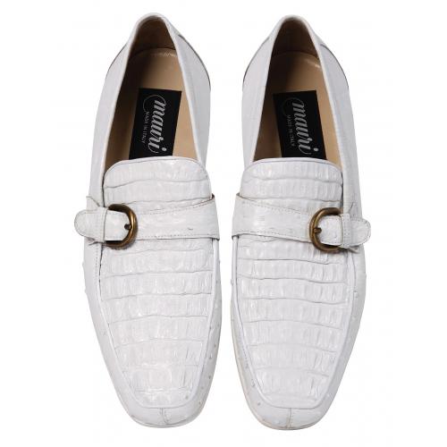 Mauri "Mariner" 9284 White Genuine Hornback Crocodile / Ostrich Shoes