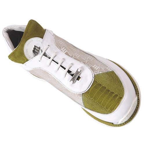 Mauri "Mania" 8691 Apple Genuine Ostrich Leg / White Nappa Leather Mauri Fabric Sneakers
