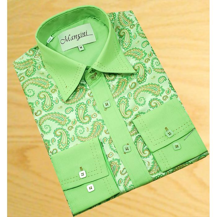 Manzini Mint With Lime Green Taupe Champagne Paisley Brown Double Hand Pick Stitching Casual Dress Ns 107 69 90 Upscale Menswear Upscalemenswear Com