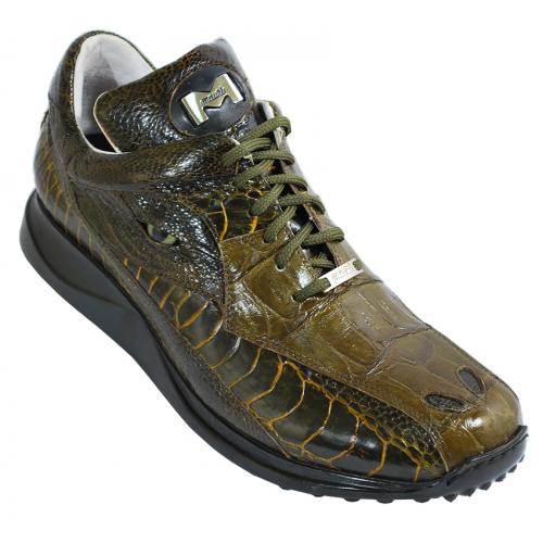 Mauri 8770 Green Genuine Alligator / Ostrich Sneakers With Nostrils And Eyes.