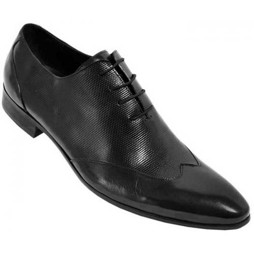 Encore By Fiesso Black Wingtip Genuine Italian Calf Leather Shoes FI3046.