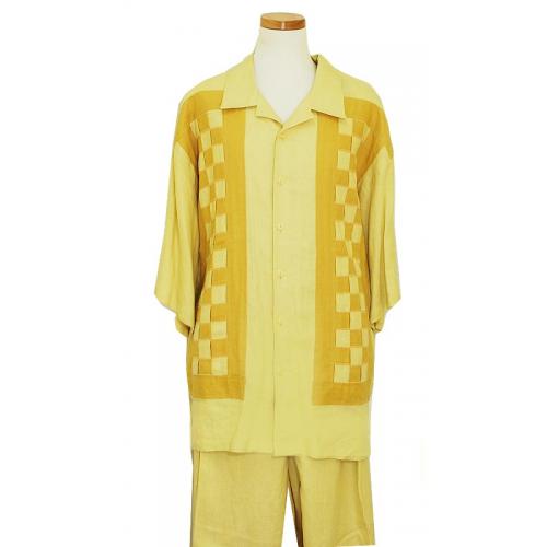 Prestige Banana / Gold Weaved 100% Linen 2 piece Outfit  605