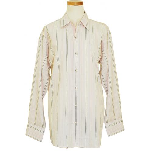 Koman White With Pink/Grey Stripes Dress Shirt  53615