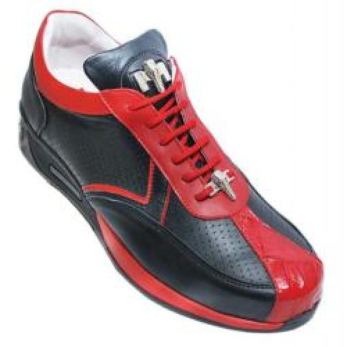 Mauri "709" Black / Red Genuine Crocodile / Nappa Leather Sneakers With Silver Mauri Alligator Head