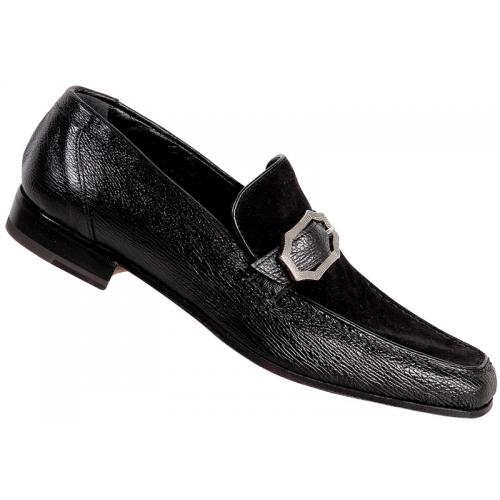 Mauri 3761 Black Genuine Shark Skin / Suede Loafer Shoes