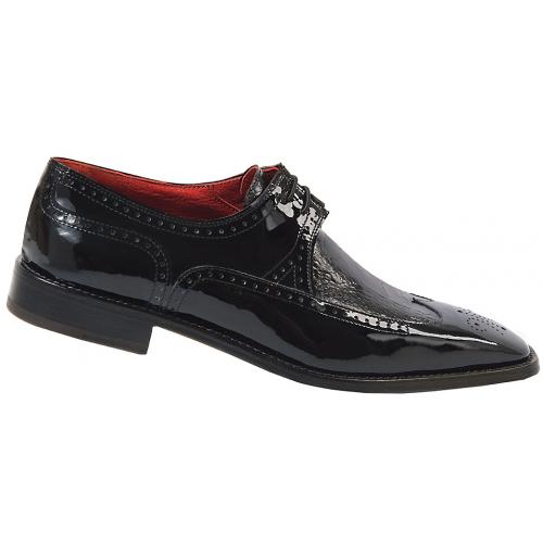 Mauri 4100 Black Genuine Ostrich Leg / Patent Leather Shoes