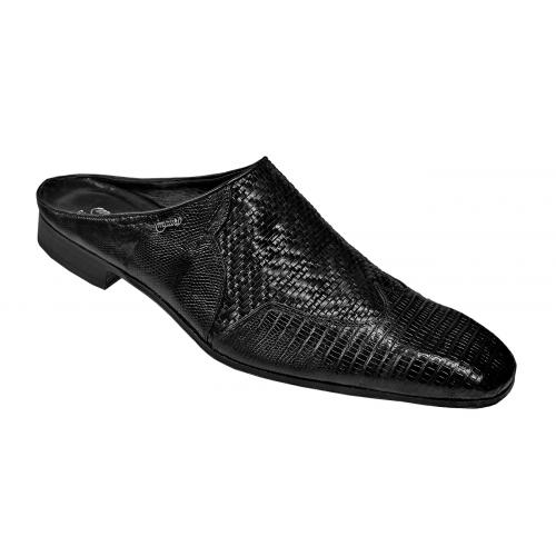 Mauri 4454 Black Genuine Woven Tejus Lizard Half Shoes