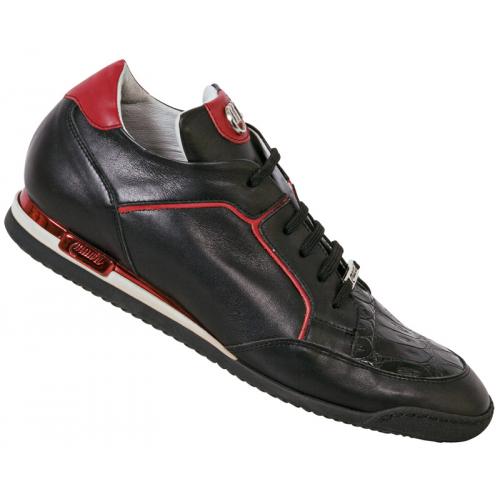 Mauri 8863 Black / Red Genuine Baby Crocodile / Nappa Leather Sneakers