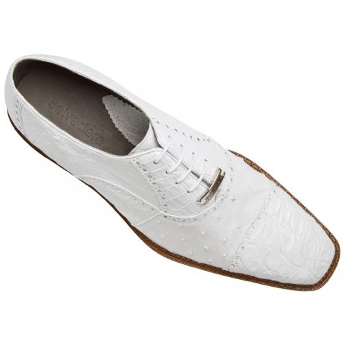 Belvedere "Onesto II 1419 " White Genuine Ostrich / Crocodile Shoes