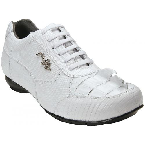 Belvedere "Cresta" White Genuine Crocodile Tail/Lizard Sneakers With Silver Crocodile On The Side 2804
