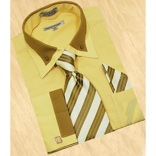 Daniel Ellissa Corn / Dark Mustard Double Collar Shirt / Tie / Hanky Set DS3742P2