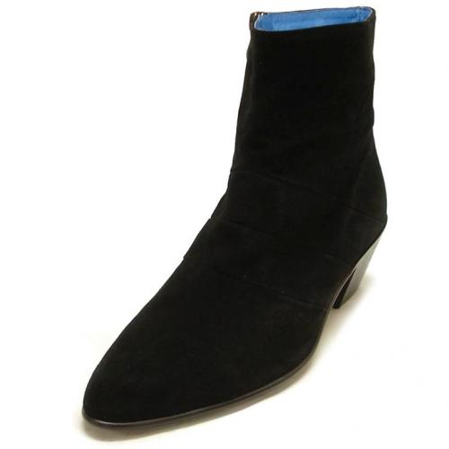 Fiesso Black Genuine Suede Boots With Zipper On The Side FI6625-S