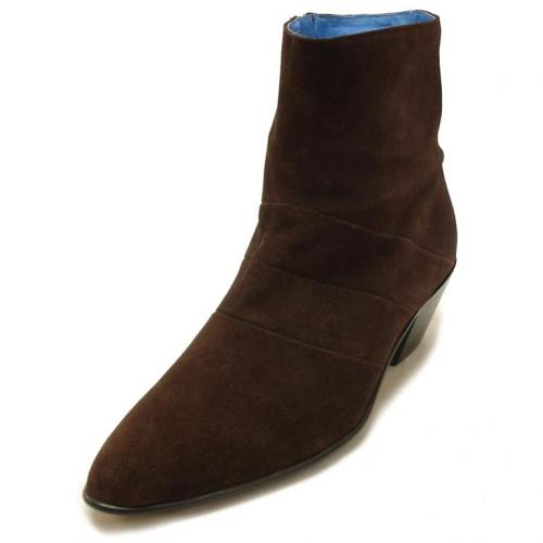 Fiesso Brown Genuine Suede Boots With Zipper On The Side FI6625-S