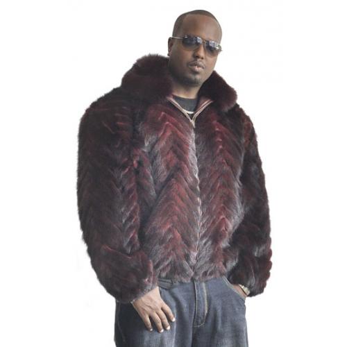 Winter Fur Burgundy Genuine Sheared Mink Fur Jacket With Fox Collar M39R01BD