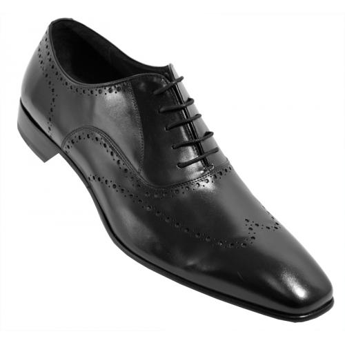 Mezlan "Fuller" Black Genuine Antique Italian Calfskin Wingtip Oxford Shoes 15120
